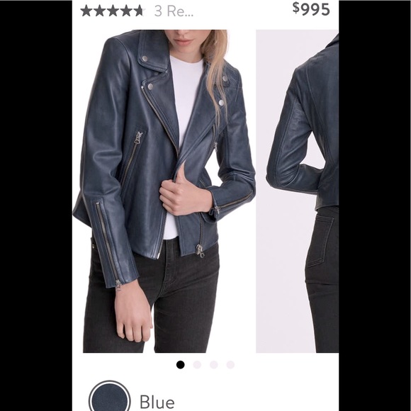 Blue Leather Biker Rag and Bone Jacket. - Picture 3 of 9